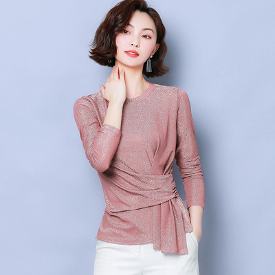 Stílusos női blúz fényes hatással, kerek nyakkivágással