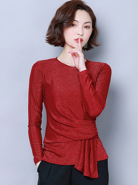 Stílusos női blúz fényes hatással, kerek nyakkivágással