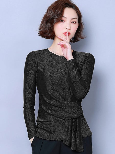 Stílusos női blúz fényes hatással, kerek nyakkivágással