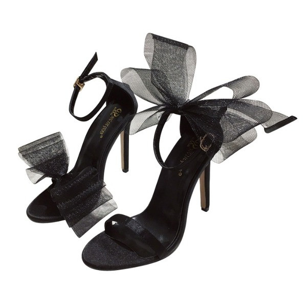 Sandale elegante cu toc inalt cu panglica