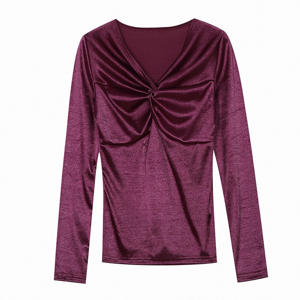 Bluza de dama actuala cu decolteu spitz si efect stralucitor