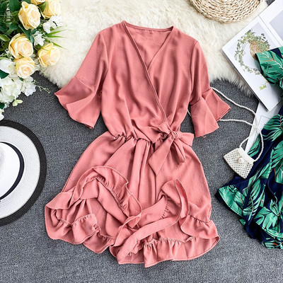 Salopeta de dama eleganta cu talie elastica si maneci scurte