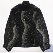 Női alkalmi farmerdzseki gallérral és kövekkel