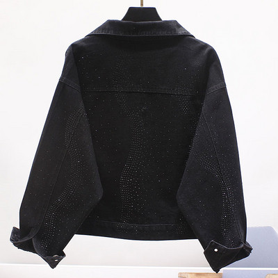 Női alkalmi farmerdzseki gallérral és kövekkel