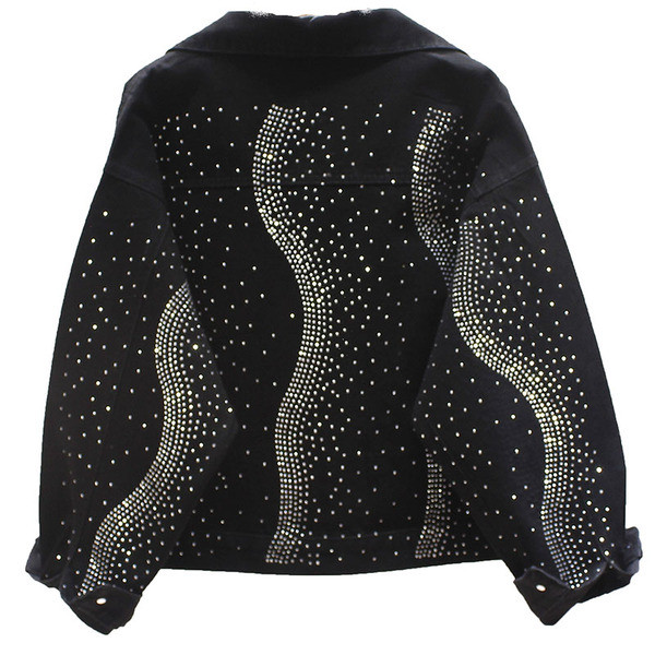 Női alkalmi farmerdzseki gallérral és kövekkel