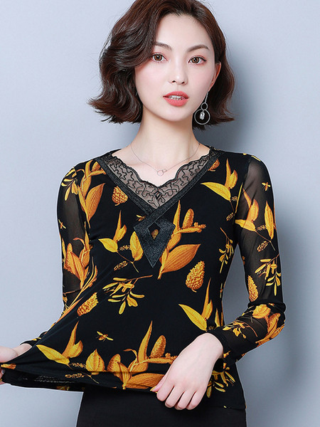 Új modell női blúz virágos motívumokkal, spitz nyakkivágással