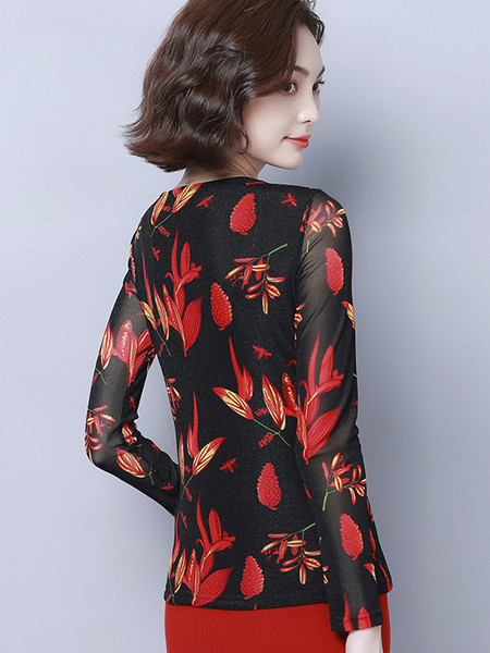 Új modell női blúz virágos motívumokkal, spitz nyakkivágással