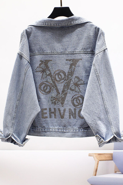 Jachetă modernă de denim de damă cu broderie și inscripție