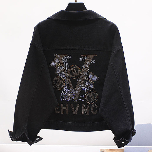 Jachetă modernă de denim de damă cu broderie și inscripție