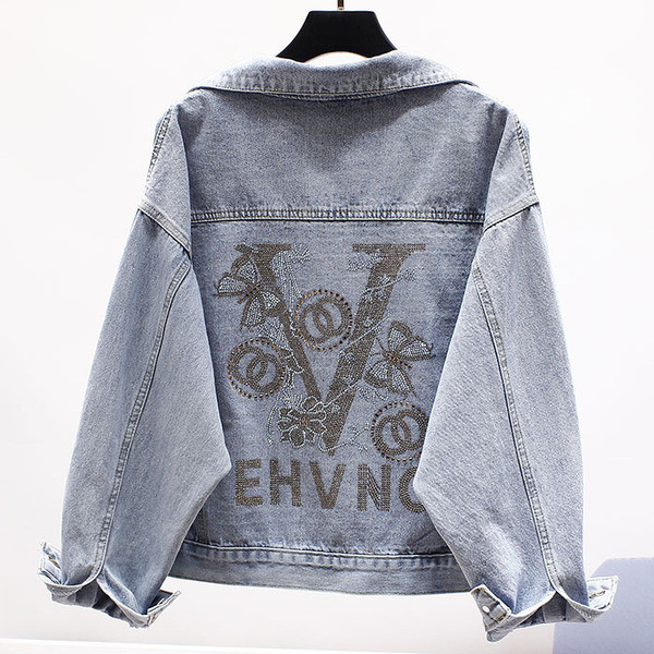 Jachetă modernă de denim de damă cu broderie și inscripție