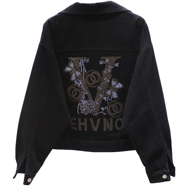 Jachetă modernă de denim de damă cu broderie și inscripție