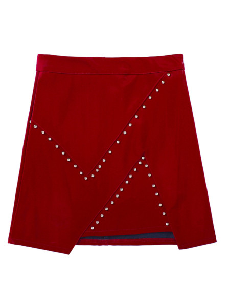 Aszimmetrikus bőr női szoknya magas derékkal, fém részletekkel