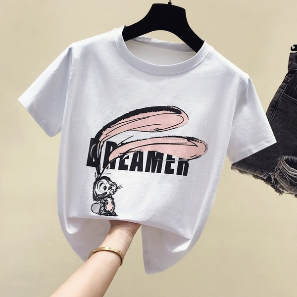 Modern női póló nyúl rátéttel, fehér színben