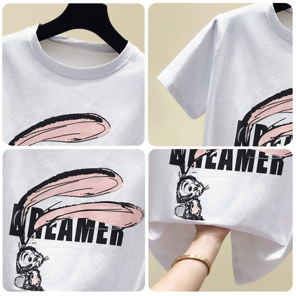 Modern női póló nyúl rátéttel, fehér színben