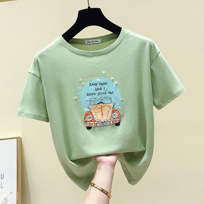 Bluză de damă modernă cu mâneci scurte, aplicație și paiete