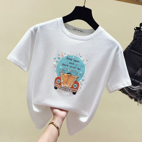 Bluză de damă modernă cu mâneci scurte, aplicație și paiete