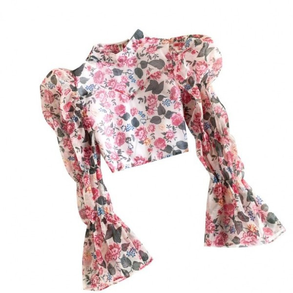 Camasa scurta dama casual cu guler inalt si model floral