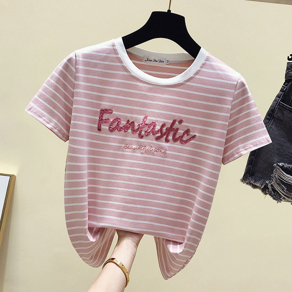 Csíkos női blúz flitter felirattal