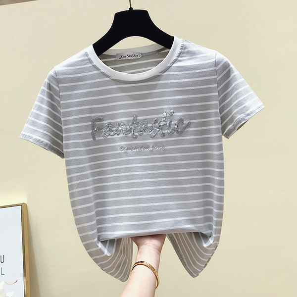 Csíkos női blúz flitter felirattal