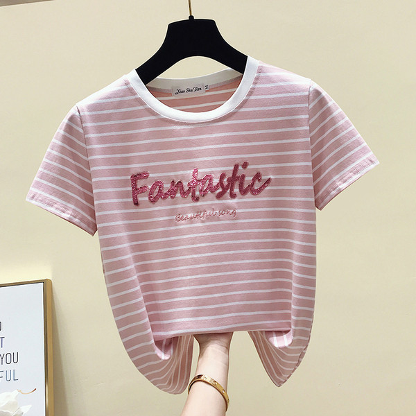 Csíkos női blúz flitter felirattal