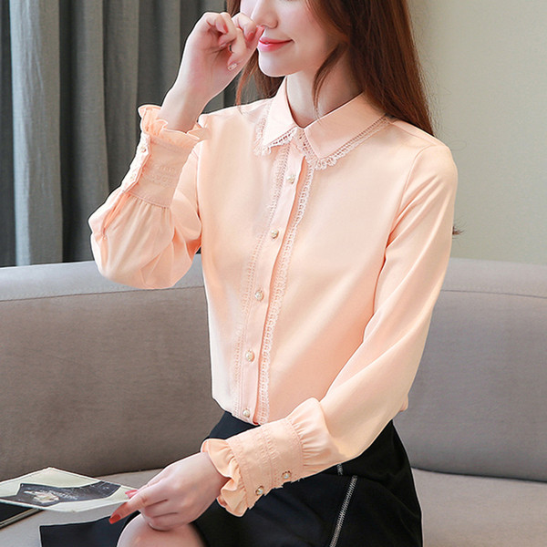 Női sifon ing klasszikus gallérral és hosszú ujjal