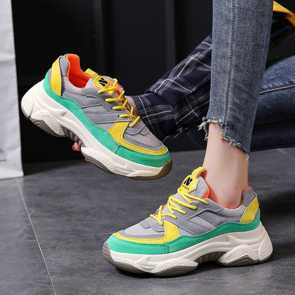 Adidasi casual dama, cu talpa aspra si cravate colorate