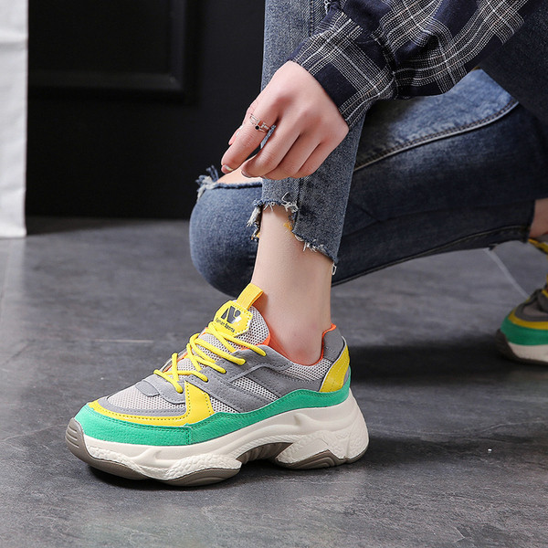 Adidasi casual dama, cu talpa aspra si cravate colorate