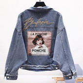 Jachetă de damă modernă din denim cu pietre și aplicații