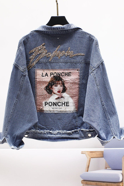 Jachetă de damă modernă din denim cu pietre și aplicații