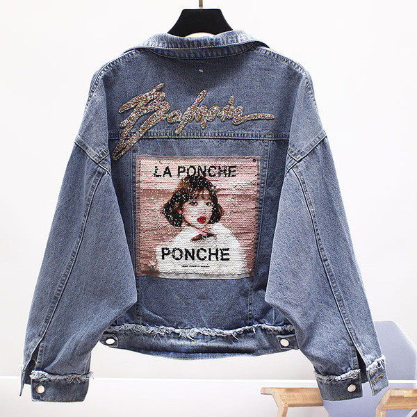 Jachetă de damă modernă din denim cu pietre și aplicații