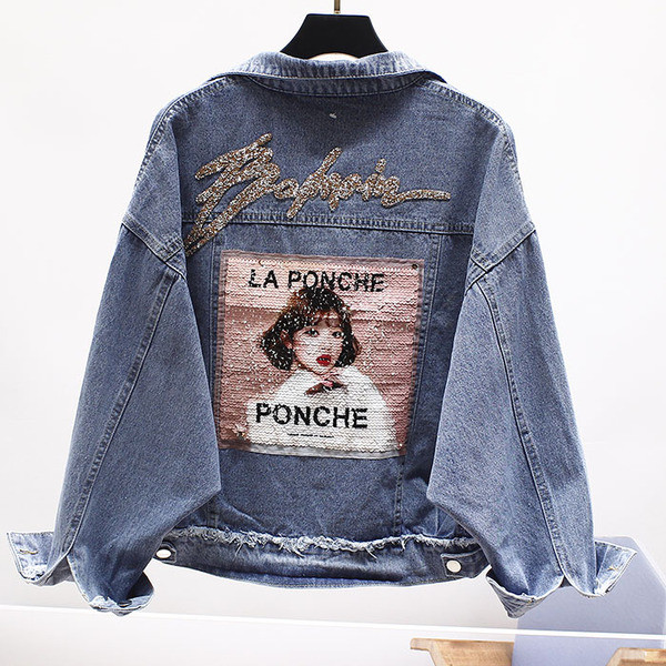 Jachetă de damă modernă din denim cu pietre și aplicații