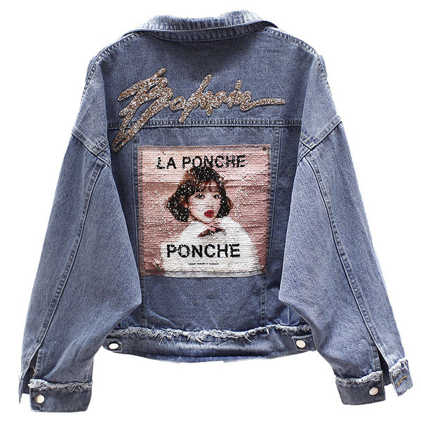 Jachetă de damă modernă din denim cu pietre și aplicații