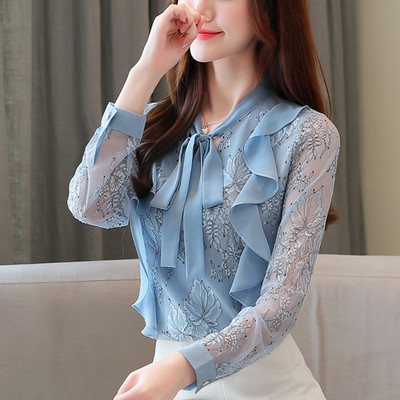 Modern női ing nyakkendővel és hímzéssel