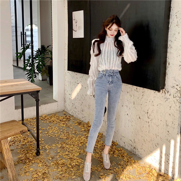 Bluză retro damă din dantelă cu guler semi-înalt