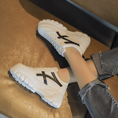 Tenisi casual dama din piele ecologica cu talpa de 5 cm