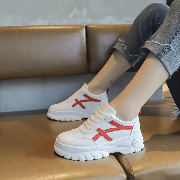 Tenisi casual dama din piele ecologica cu talpa de 5 cm