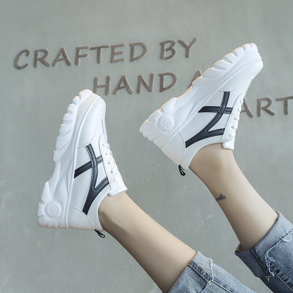 Tenisi casual dama din piele ecologica cu talpa de 5 cm