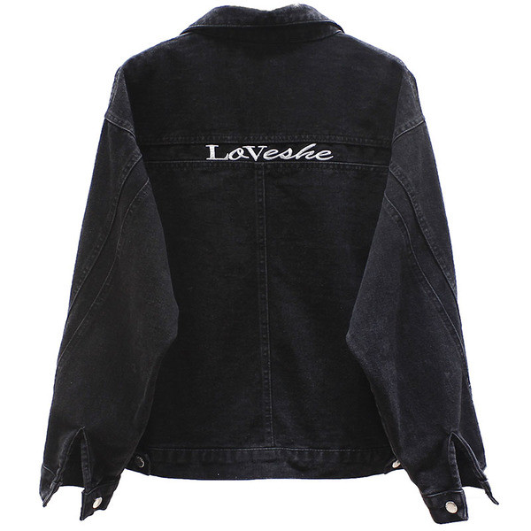 Jachetă de damă modernă din denim cu buzunare și inscripție