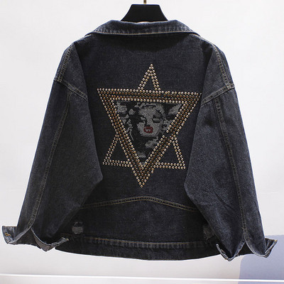 Jachetă de damă elegantă din denim cu pietre și broderie