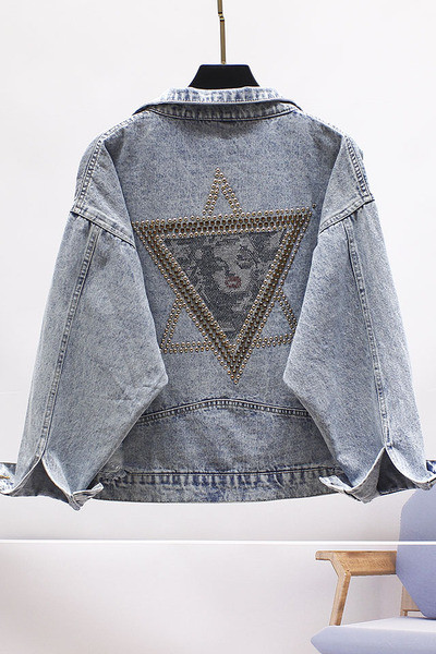 Jachetă de damă elegantă din denim cu pietre și broderie