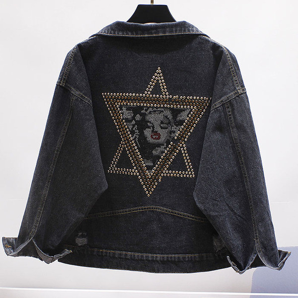 Jachetă de damă elegantă din denim cu pietre și broderie