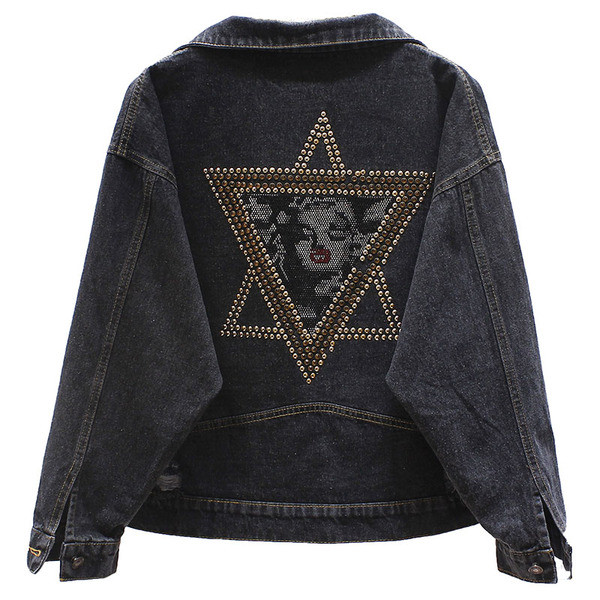 Jachetă de damă elegantă din denim cu pietre și broderie