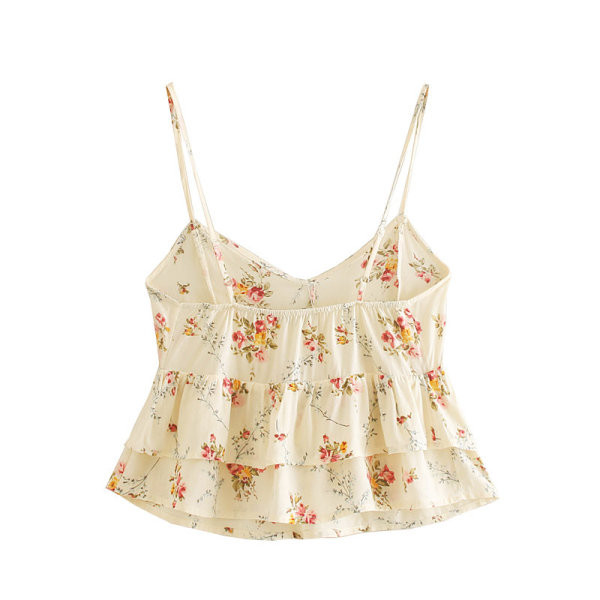 Maiou scurt dama model nou cu bretele subtiri si model floral