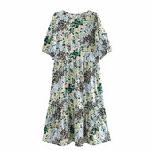 Ежедневна цветна дамска рокля с къс ръкав и овално деколте