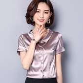 Női selyem ing klasszikus gallérral és rövid ujjal