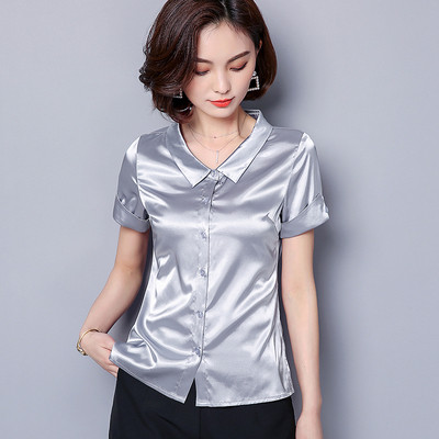 Női selyem ing klasszikus gallérral és rövid ujjal