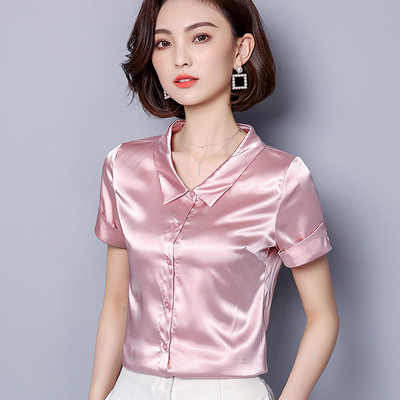 Női selyem ing klasszikus gallérral és rövid ujjal