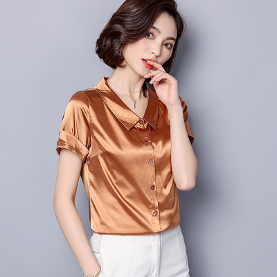 Női selyem ing klasszikus gallérral és rövid ujjal