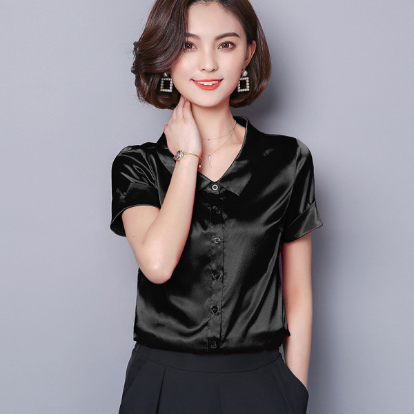 Női selyem ing klasszikus gallérral és rövid ujjal