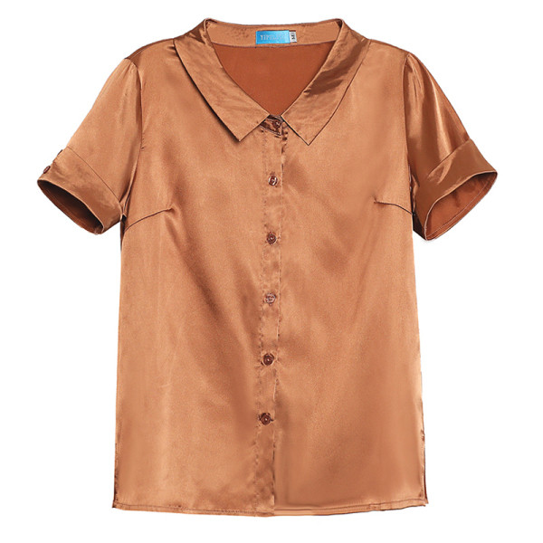 Női selyem ing klasszikus gallérral és rövid ujjal